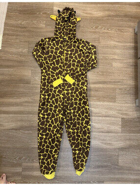 Body Candy Giraffe Hooded Zip Front One-Piece Bodysuit Costume Brown/Yellow M